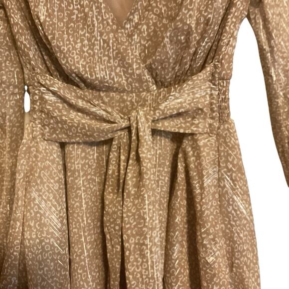 Michael Kors Metallic Gold Shimmer XXS Long Sleeve Mini Dress Party Ruffle Hem - Picture 13 of 16